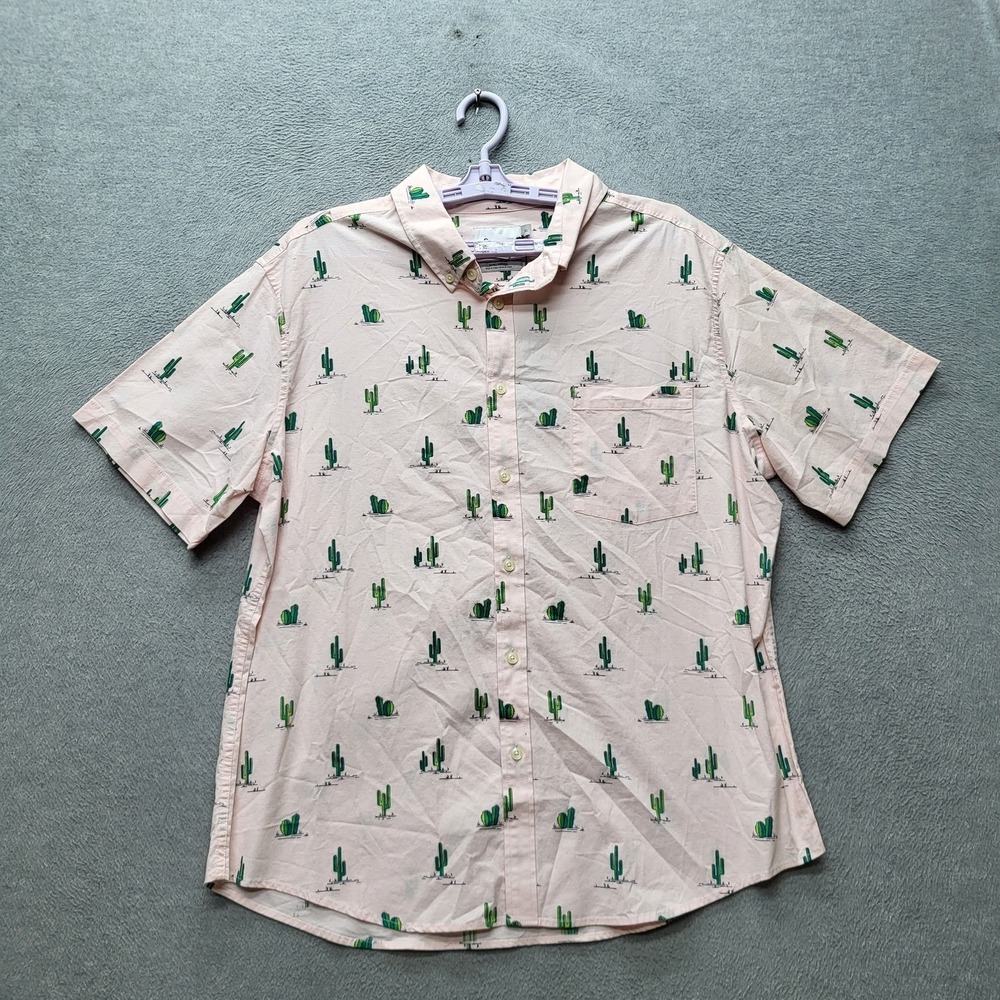 Goodfellow &‎ Co Men Button Up Shirt XL Peach Graphic Print Cactus NWT